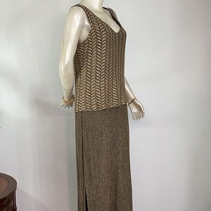 Jeffrey & Dara By Tom Barra Gold Metalic Evening Long sleeves Dress